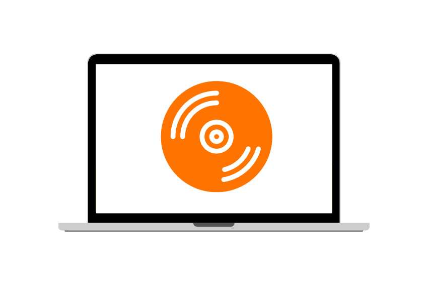 laptop with orange chat bubble graphiv